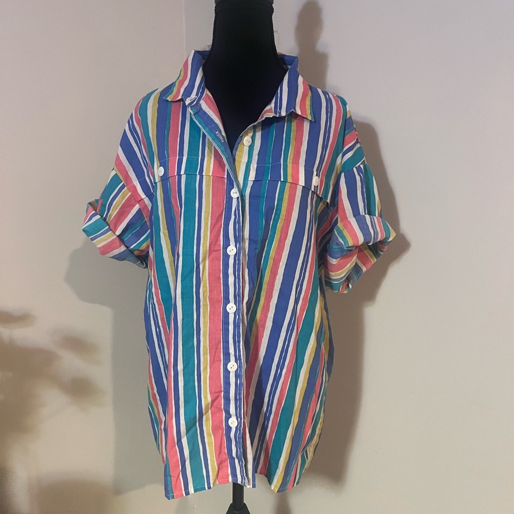 Vintage Colorful Striped Button Down Shirt - Picture 3 of 8
